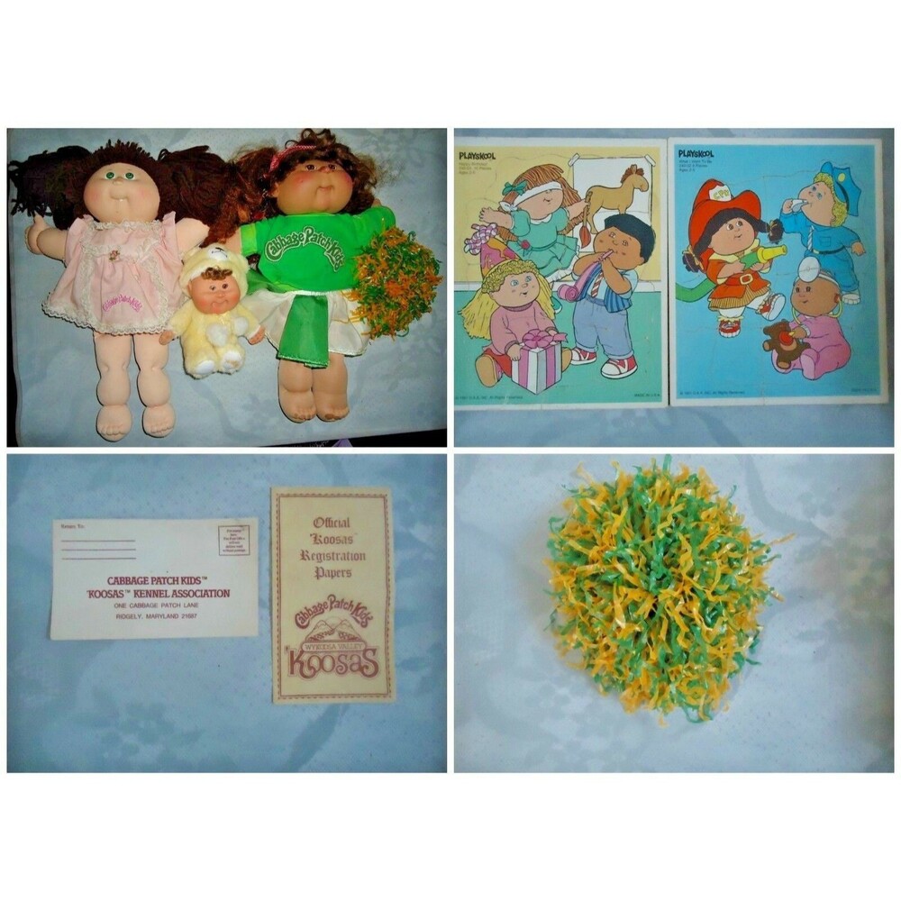 Cabbage Patch Doll & Puzzle Lot Vintage 2 Dolls 1 Baby Doll 2 Puzzles Envelopes